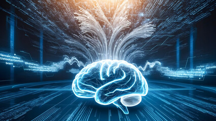 Futuristic Neural Network - Visualizing AI Brain Data Flow in a Digital High-Tech Environment