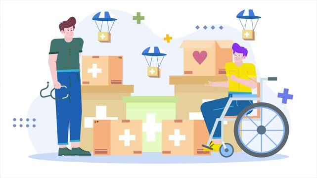 healthcare support, featuring a caregiver assisting individuals with disabilities illustration animated video