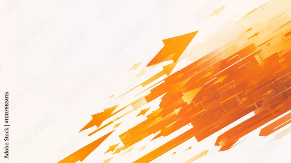 Poster orange arrows moving forward in a vector illustration with a white and orange color theme symbolize 