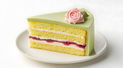 Slice of Swedish Princess Cake on White Plate