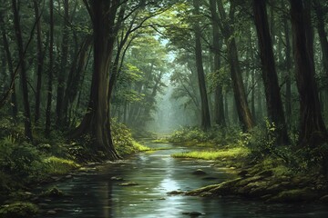 Obraz premium Serene River Through Forest