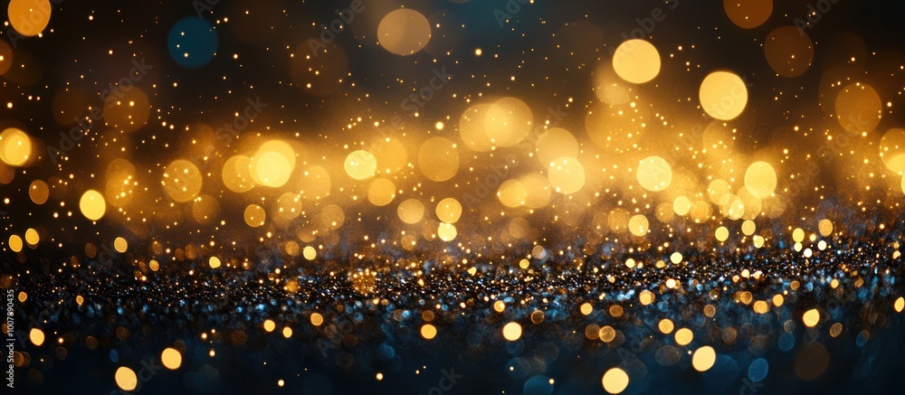 Poster abstract background with golden bokeh lights on a black backdrop.