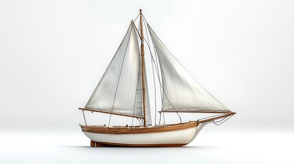 Obraz premium Classic Wooden Sailboat Isolated on White Background Nautical Ocean Yacht Sailing Se