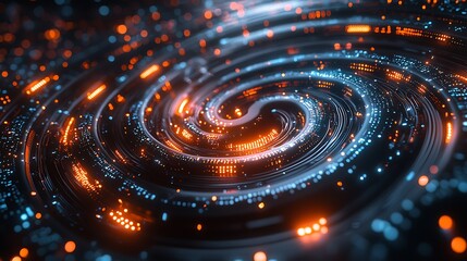 Abstract Swirling 3D Pattern with Glowing Lights Futuristic Technology Background