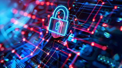 Glowing padlock icon on a circuit board background, representing cybersecurity and data protection in the digital world.