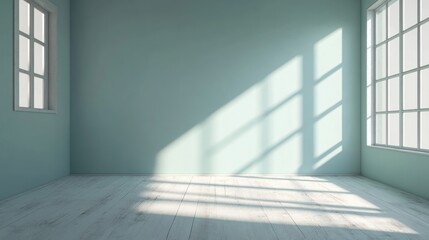 A serene, empty room with natural light streaming through windows.