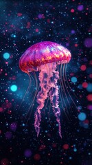 Fototapeta premium Enigmatic Jellyfish of the Cosmic Sea - Surreal Aquatic Creature with Vibrant Patterns in Abstract Universe