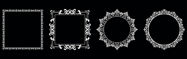 Set of decorative frames Elegant vector element for design in Eastern style, place for text. Floral black and white borders. Lace illustration for invitations and greeting cards.
