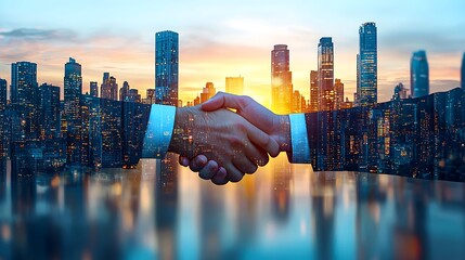 Handshake Cityscape Business Partnership Success Deal Agreement Collaboration
