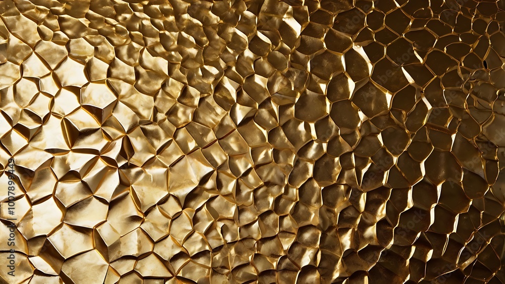 Poster close up view of a textured surface with a metallic gold appearance consists of a series of interloc