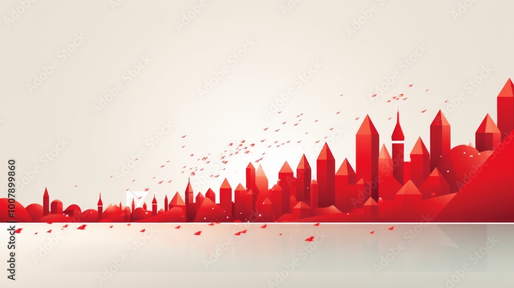 Poster red arrows moving forward in a vector illustration with a white and red color theme symbolize progre