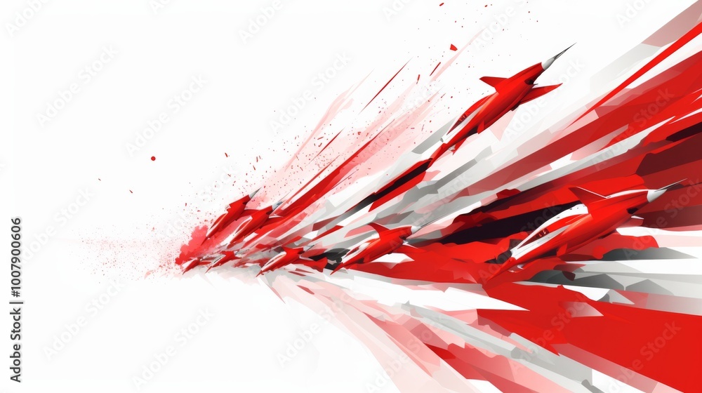Poster red arrows moving forward in a vector illustration with a white and red color theme symbolize progre
