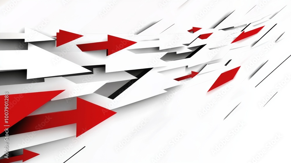 Poster red arrows moving forward in a vector illustration with a white and red color theme symbolize progre
