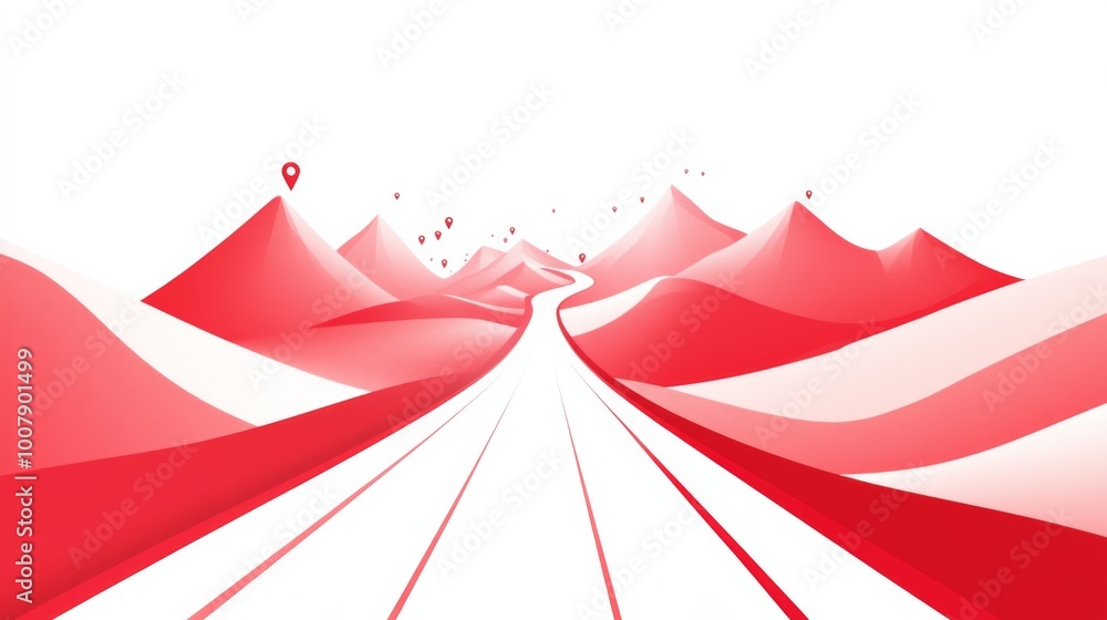 Poster red arrows moving forward in a vector illustration with a white and red color theme symbolize progre