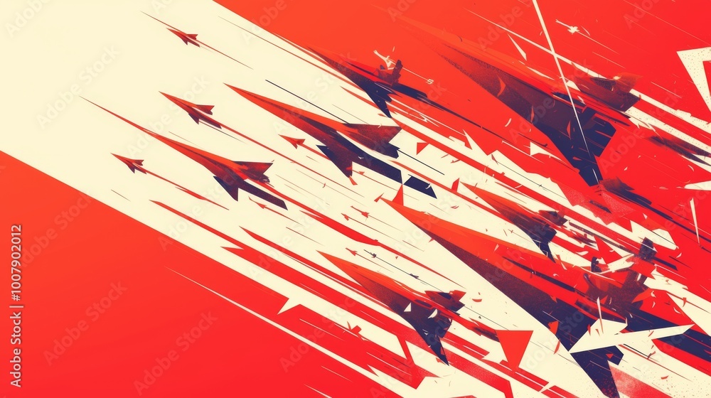 Poster red and blue arrows moving forward in a vector illustration with a white and red-blue color theme sy