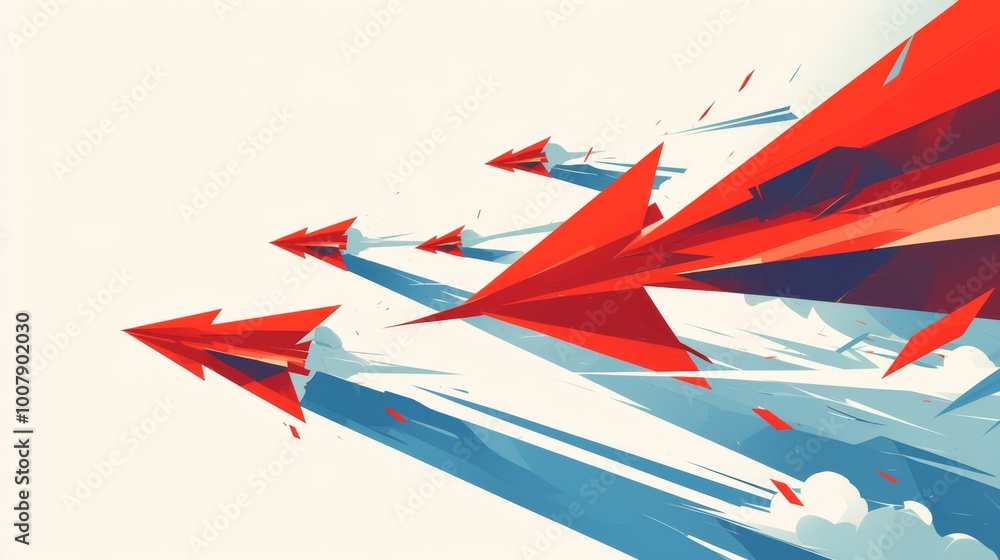 Poster red and blue arrows moving forward in a vector illustration with a white and red-blue color theme sy