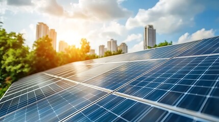 Solar Panels and City Skyline Renewable Energy Concept