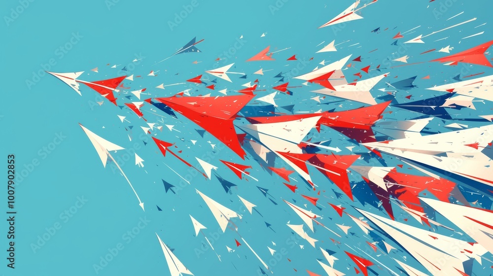 Aufkleber red and blue arrows moving forward in a vector illustration with a white and red-blue color theme sy