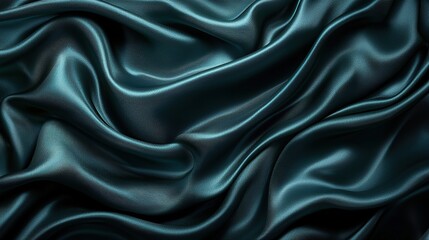 Fototapeta premium Elegant teal blue satin fabric with soft folds and wrinkles.