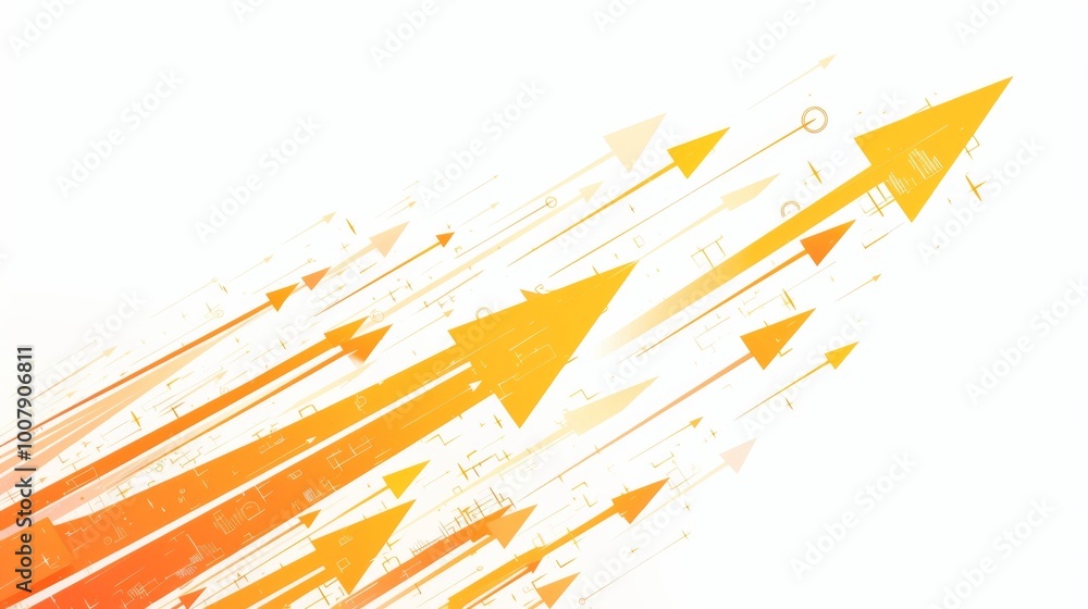 Aufkleber yellow arrows moving forward in a vector illustration with a white and yellow color theme symbolize 