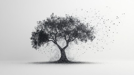 Obraz premium A dynamic tree of knowledge with branches spreading into a web of connected ideas, forming abstract shapes on a white backdrop
