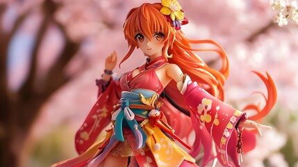 Fototapeta premium Poseable anime figure with bright colors and finely detailed costume design