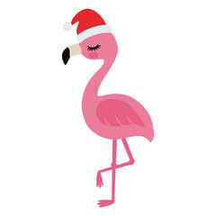 Cute Christmas flamingo vector cartoon illustration