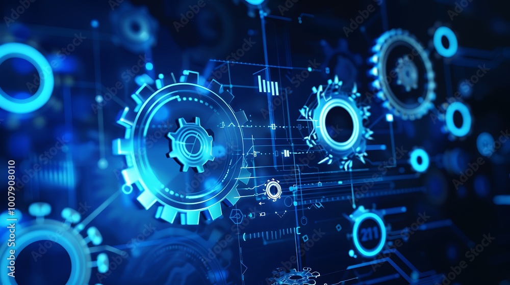 Poster abstract digital background with gears, lines, and circles. the image represents the concept of mode