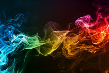 Fototapeta premium Vibrant colorful abstract smoke swirls on a black background for uniqueness