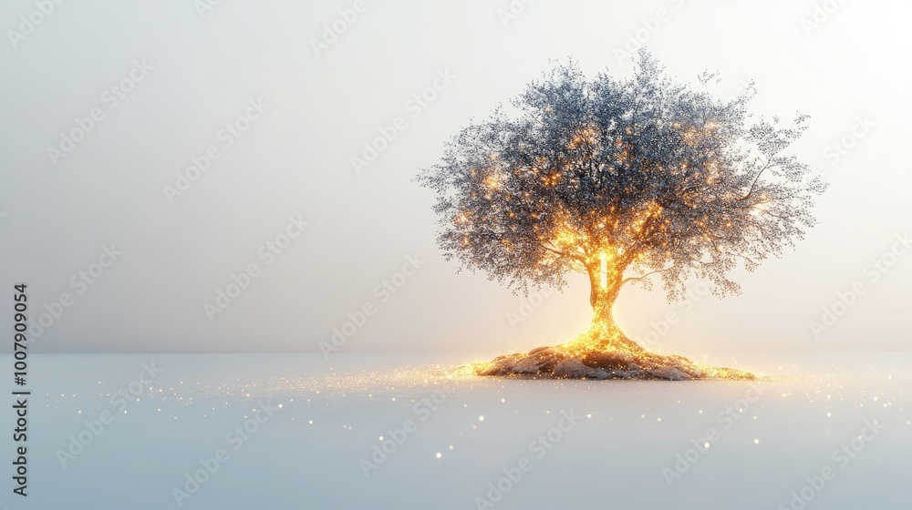 Poster an abstract tree of knowledge with glowing branches forming symbols of education and learning, set a