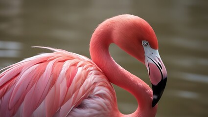 Naklejka premium This stunning close-up image captures the intricate details of a flamingo’s feathers, bringing its vibrant pink hues and delicate textures to life. 