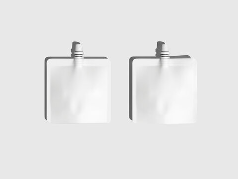 White Blank Dual Spout Pouches Mockup 3D Render