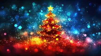 Fototapeta premium A colorful abstract background highlights a bright Christmas tree symbolizing festive joy