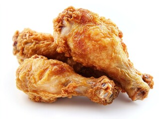 A stack of crispy fried chicken pieces with a golden-brown, crunchy texture Isolated on white background