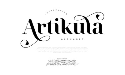 Artikula  typography beauty fashion elegant minimalist serif italic fonts decorative wedding vintage retro logos. Minimal luxury font alphabet logo. Vector illustration
