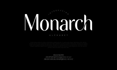 Monarch typography beauty fashion elegant minimalist serif italic fonts decorative wedding vintage retro logos. Minimal luxury font alphabet logo. Vector illustration