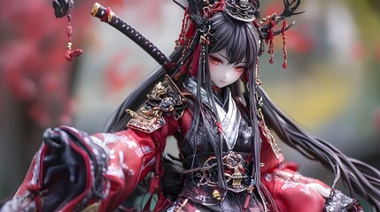 Poseable anime character figure with intricate costume and removable accessories