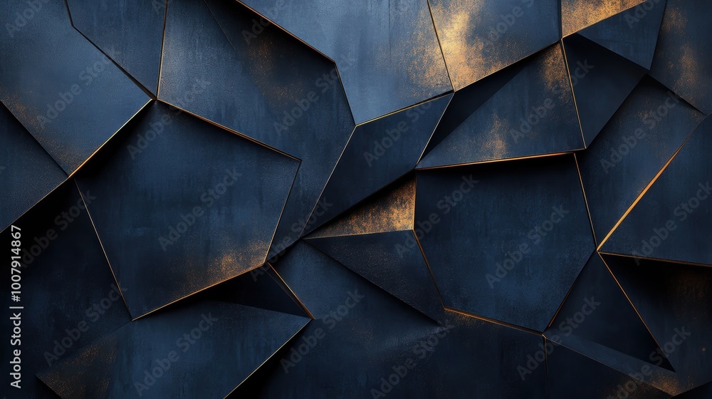 Poster abstract geometric pattern of interlocking black and gold polygons