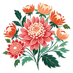 Floral Bunch Featuring Chrysanthemum Vector Illustration on White Background