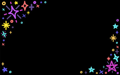 Cute confetti sprinkle sparkle shine. fun colorful line doodle on a black background. Creative abstract art background for children or festive celebration design. Illustration vector 10 eps.