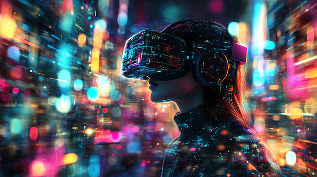 A digital futuristic virtual world, exploring the endless possibilities of the metaverse, generative ai. Virtual Reality World. Illustration