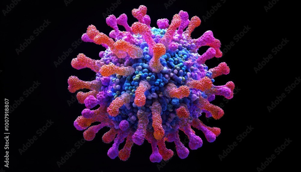 Poster 3d render of a colorful coronavirus with spikes