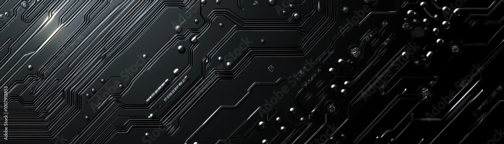 Aufkleber close-up of a black circuit board with silver traces and components