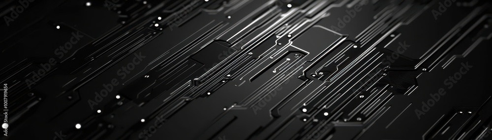 Aufkleber Abstract Close-Up of a Black Circuit Board with Reflective Lines