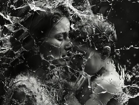 Mother and Child Embracing in Artistic Water Splash Imagery