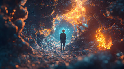 Fototapeta premium 3d illustrate of explore the quantum realm where neuroplasticity shapes the landscape of emotional resilience. Quantum Realm. Illustration