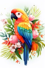 Obraz premium Colorful Parrot Perched on Tree Branch