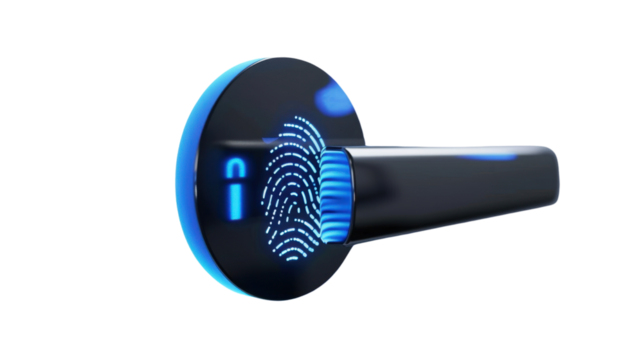 Smart lock with fingerprint recognition on white background 