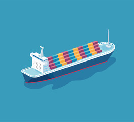 Cargo ship isometric vector illustration