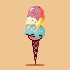 Ice cream in a waffle cone Vector illustration in cartoon style